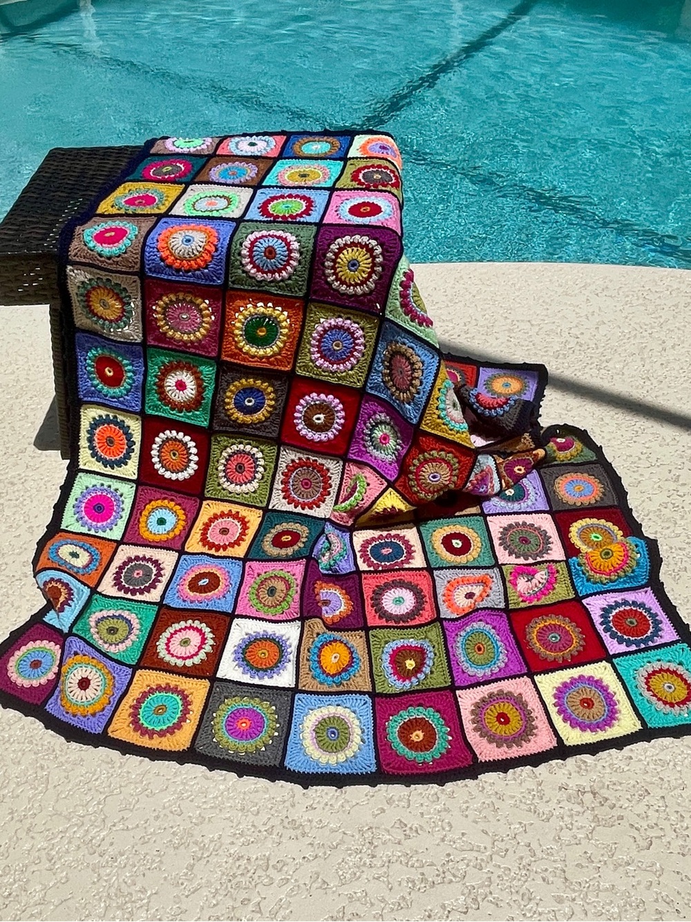 Handmade Multicolor Crochet Granny Square Throw Blanket